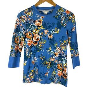 Sundance Floral Waffle Knit‎ 3/4 Sleeve Stretchy Thermal Top Size XS